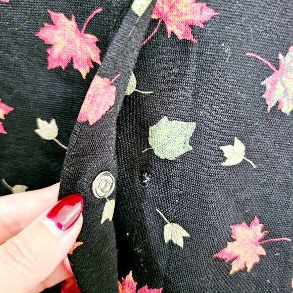 Vintage Blair Womens Leaf Print Snap Front Cardigan Jacket Size L Black ~SW97.16 - Picture 4 of 7
